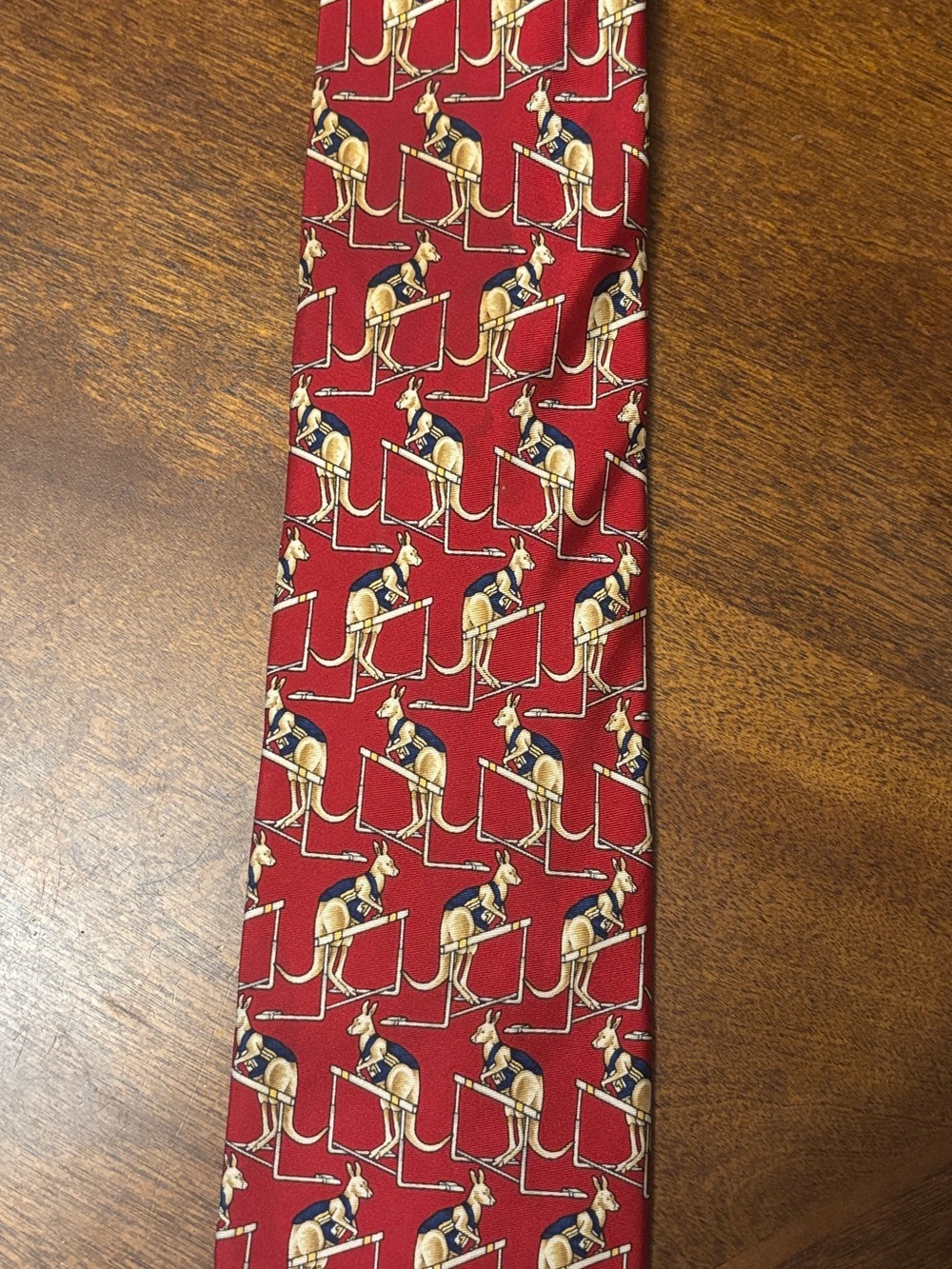 Brooks Brothers Red 100% Silk Tie with Cream and Navy Kangaroo Motif